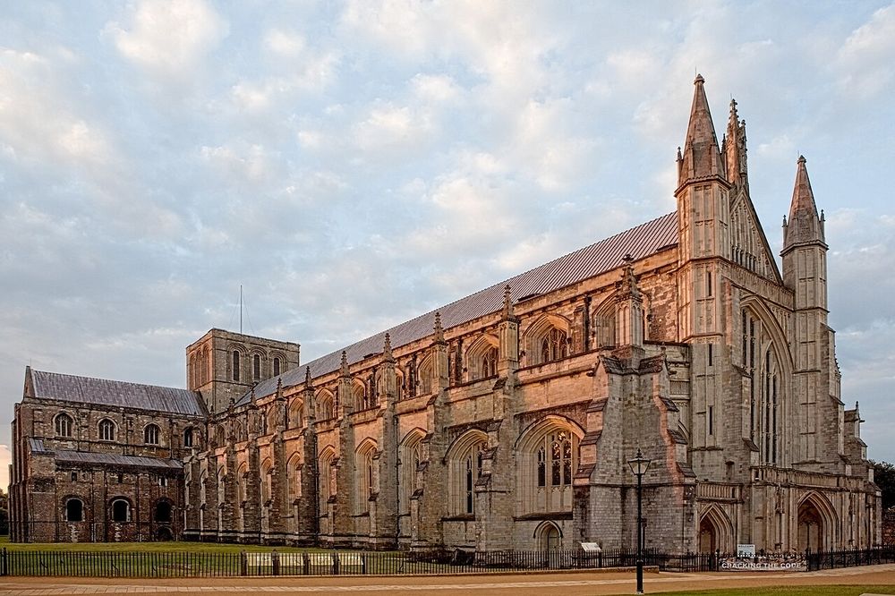 4am shot of Winchester Cathedral showing west end, central tower & UKs 2nd longest cathedral nave