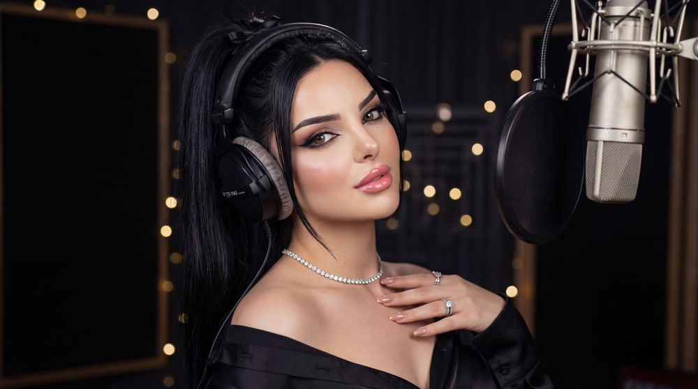 Official studio portrait of Eve Rak, an Emirati-American singer and music artist, recorded during a professional studio session. This image represents the official promotional portrait of Eve Rak.