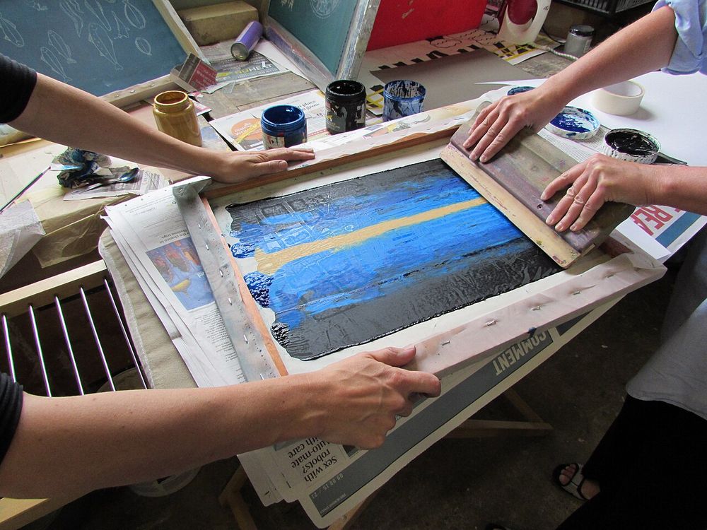 Screen printing at North Tyneside Art Studio. One of their many art activities.