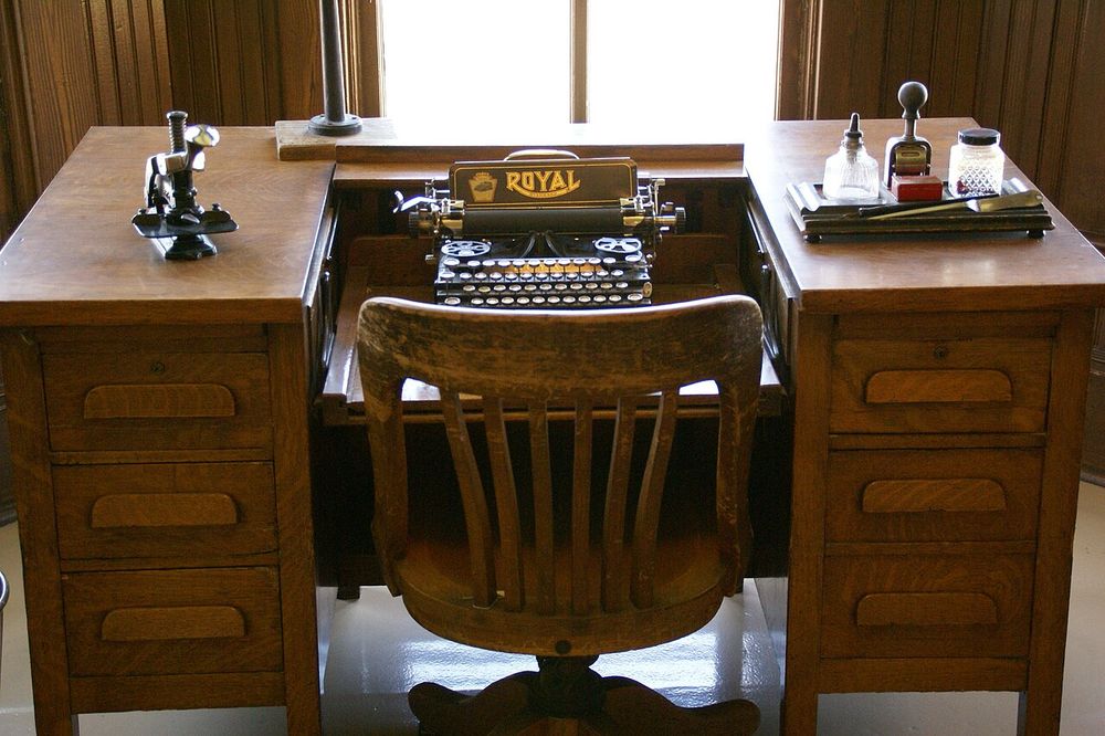 Desk and typewriter at the former train station (Nevada Northern Railway Museum) in East Ely, Nevada